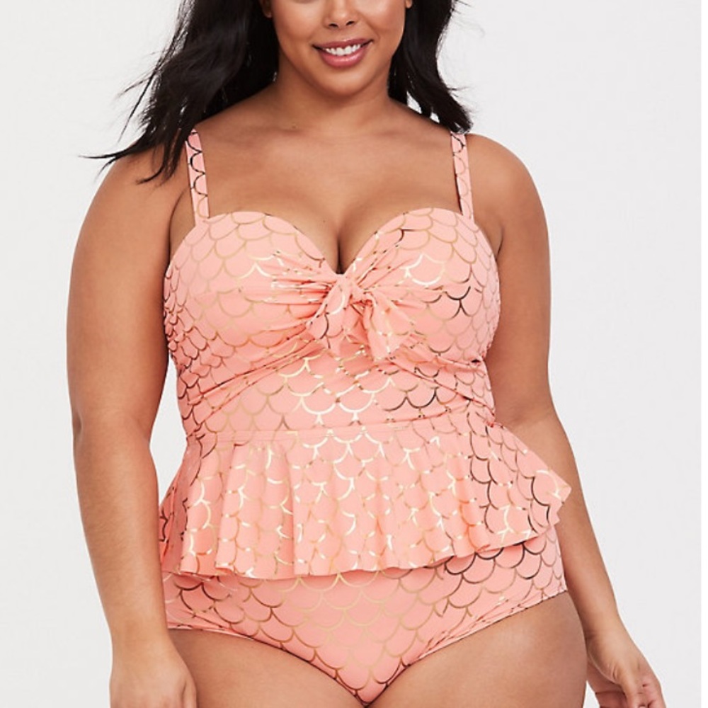 Peach & Rosegold Mermaid Underwire Peplum Swim Top